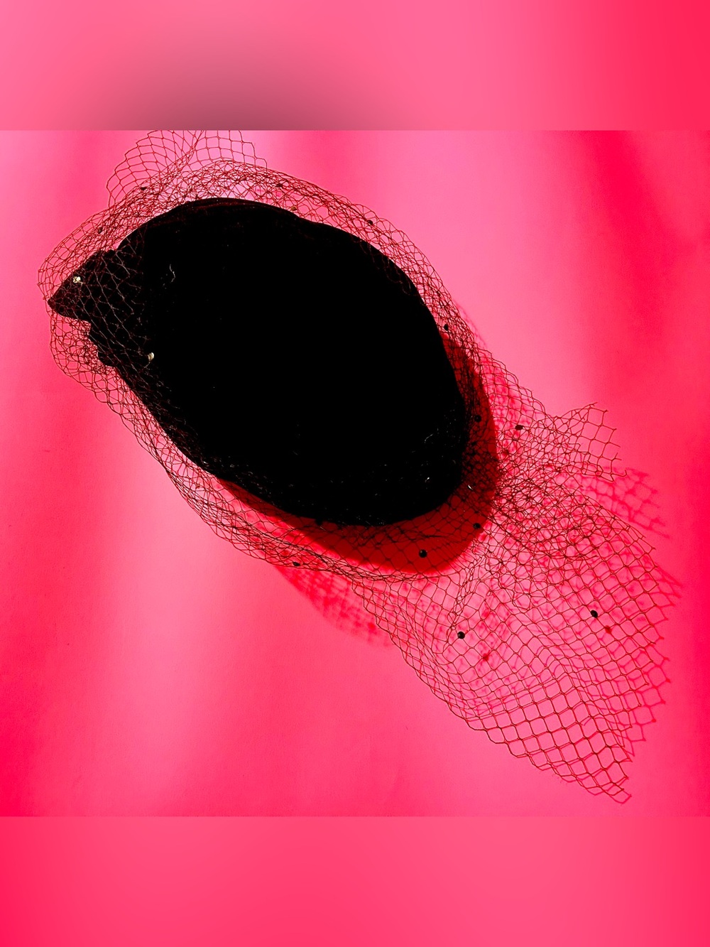 Lilliput one of a kind black velvet pill box hat with black veil $250